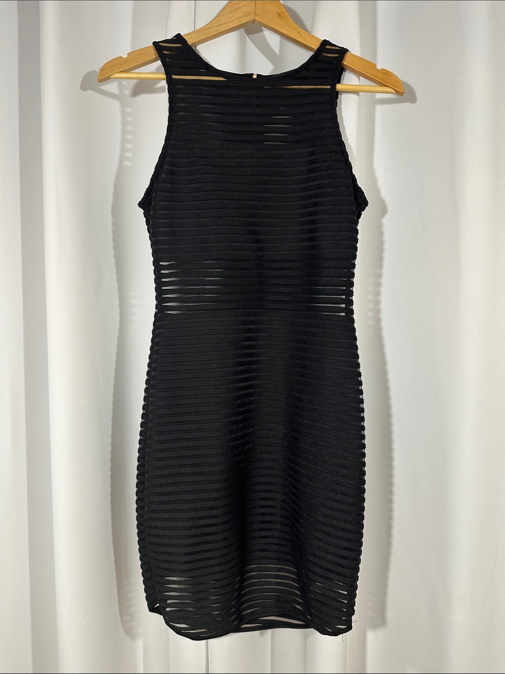 Papaya Black Sheer Stripe Sleeveless Dress Approximate Small Cocktail Party Mini
